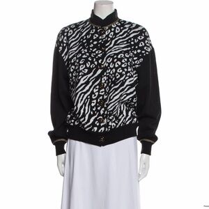 St. John Collection Animal Print Mock Neck Sweater Halloween Theme Size M